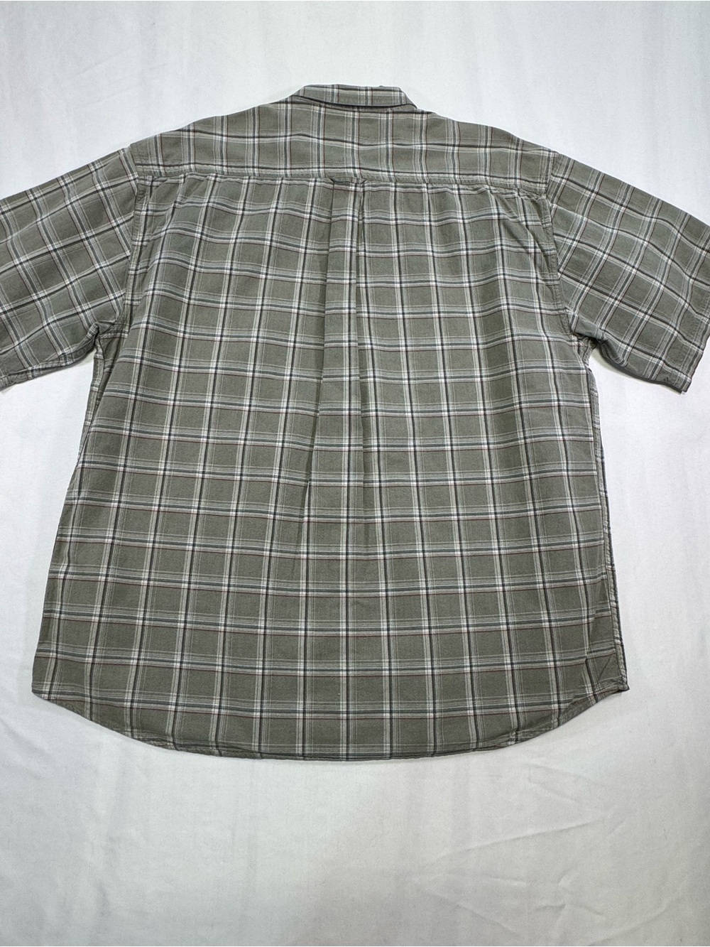 Plaid Short-Sleeve Button-Down Shirt in Olive and Gray - Picture 6 of 11